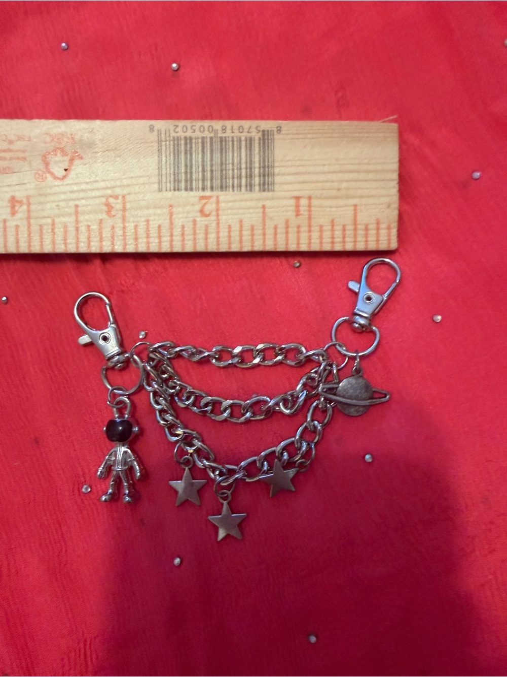 Silver Star & Planet Charm Chain Keychain - Silver